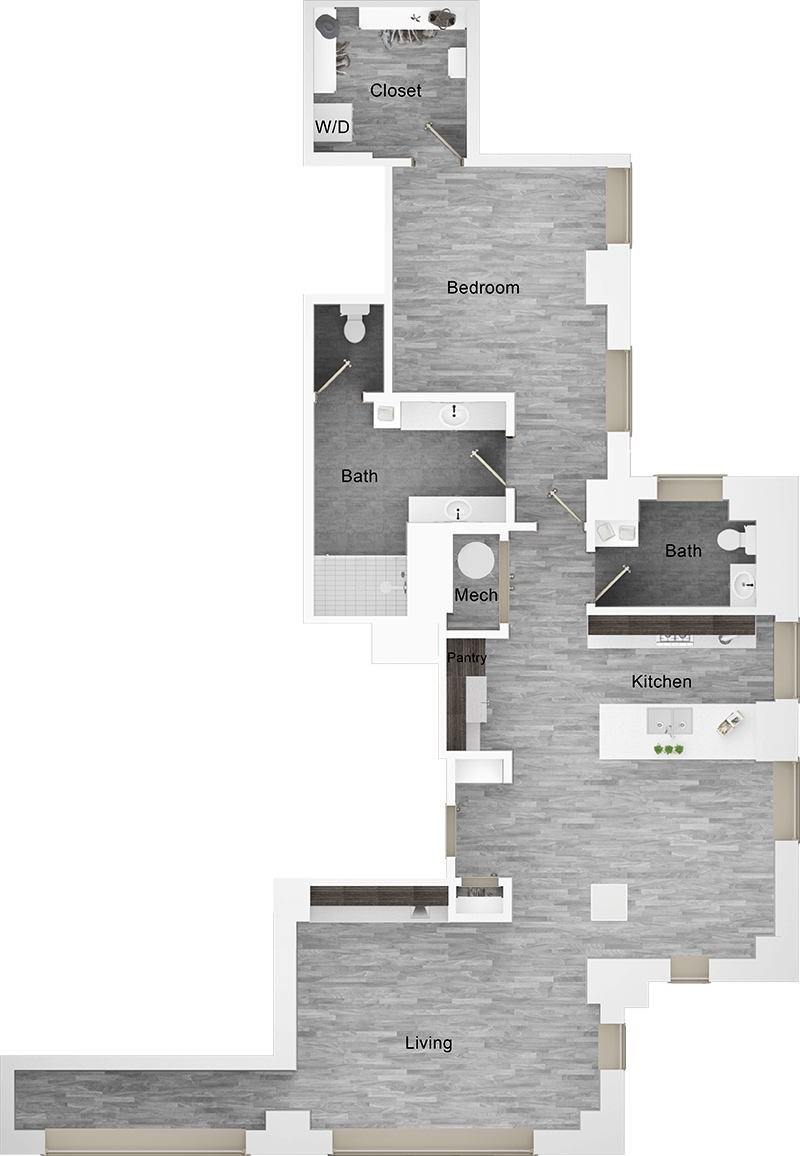 A PH3 unit with 1 Bedrooms and 1.5 Bathrooms with area of 1511 sq. ft
